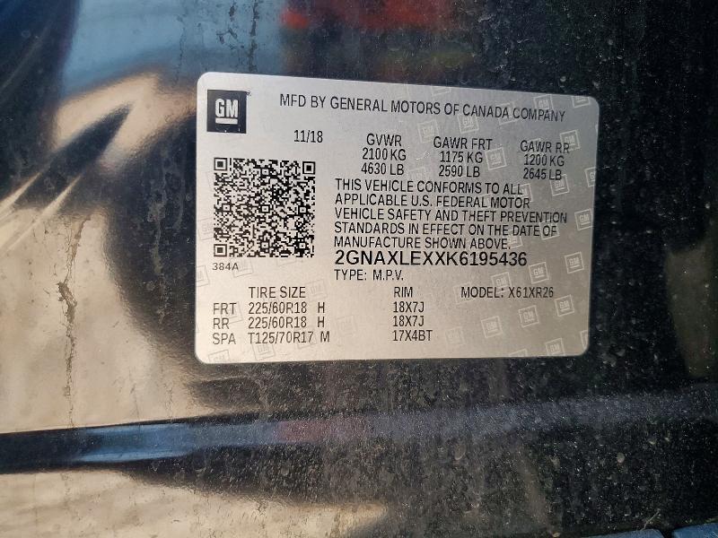 54218756 :رقم المزاد ، 2GNAXLEXXK6195436 vin ، 2019 Chevrolet Equinox مزاد بيع