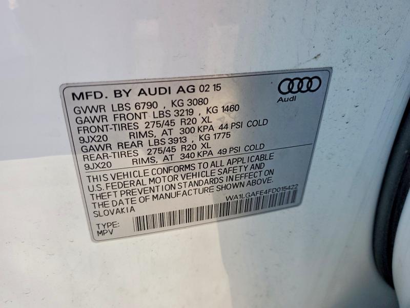 Продажа на аукционе авто 2015 Audi Q7, vin: WA1LGAFE4FD015422, номер лота: 53253546