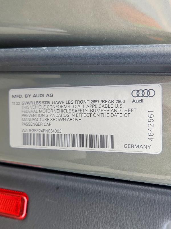 2023 Audi A6 მანქანა იყიდება აუქციონზე, vin: WAUE3BF24PN034003, აუქციონის ნომერი: 54698976