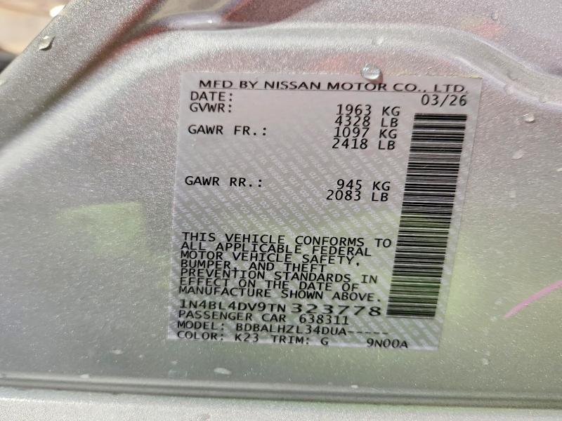 2026 Nissan Altima მანქანა იყიდება აუქციონზე, vin: 1N4BL4DV9TN323778, აუქციონის ნომერი: 53234186
