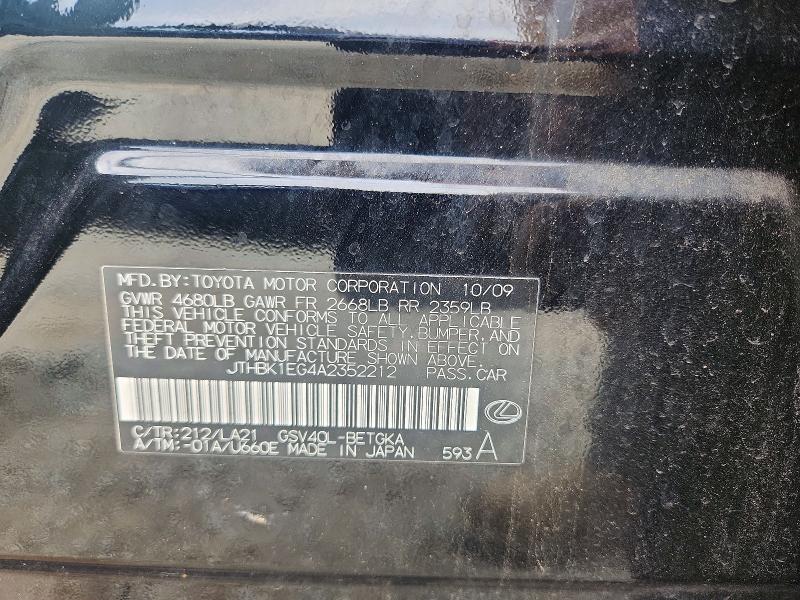54845756 :رقم المزاد ، JTHBK1EG4A2352212 vin ، 2010 Lexus Es مزاد بيع