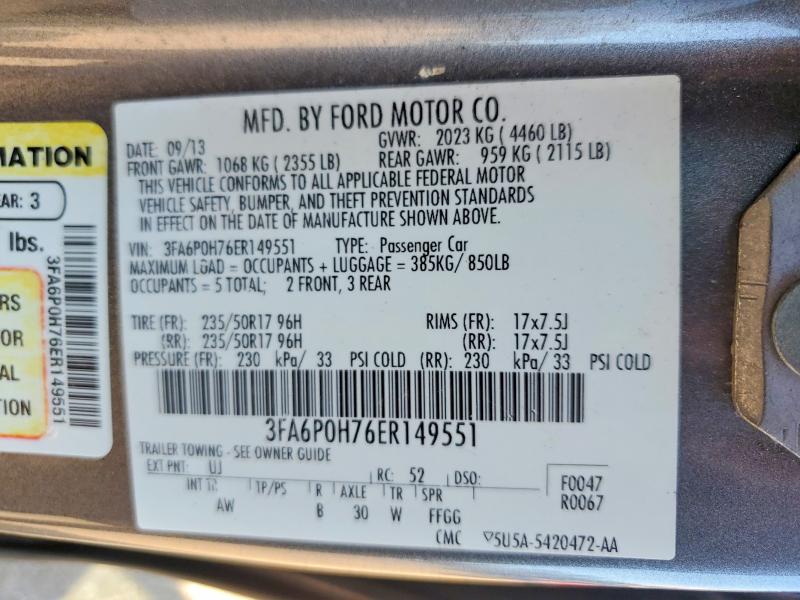 Продажа на аукционе авто 2014 Ford Fusion, vin: 3FA6P0H76ER149551, номер лота: 52401106