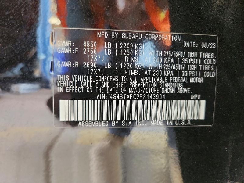 Aukcja sprzedaży 2024 Subaru Outback, vin: 4S4BTAFC2R3143904, numer aukcji: 53978896