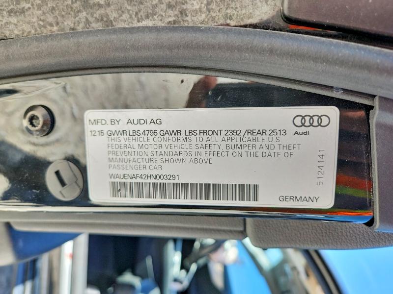 Продажа на аукционе авто 2017 Audi A4, vin: WAUENAF42HN003291, номер лота: 50183796