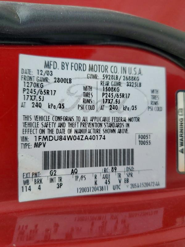 Aukcja sprzedaży 2004 Ford Explorer, vin: 1FMDU84W04ZA40174, numer aukcji: 53934176