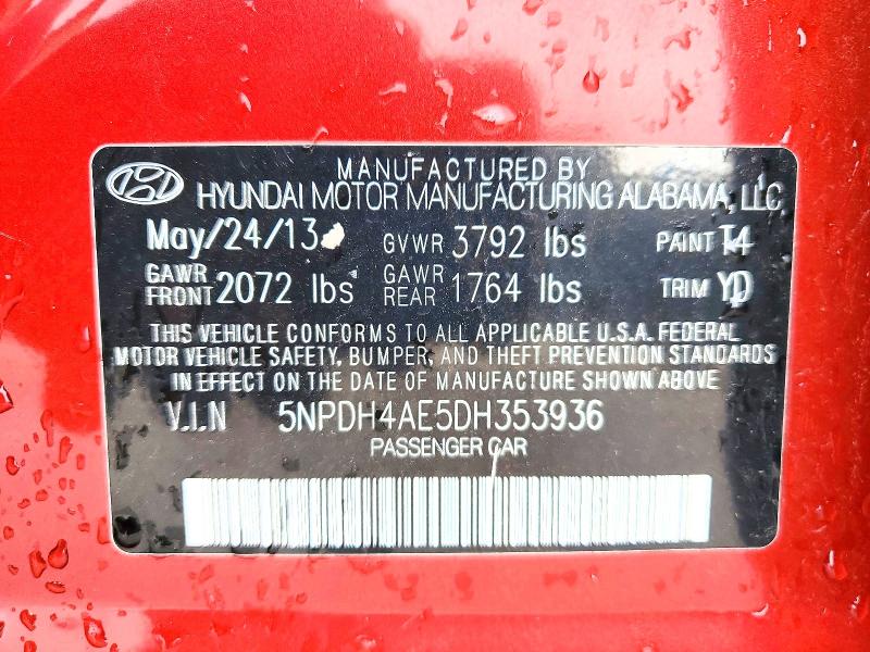 Продаж на аукціоні авто 2013 Hyundai Elantra, vin: 5NPDH4AE5DH353936, номер лоту: 52872216