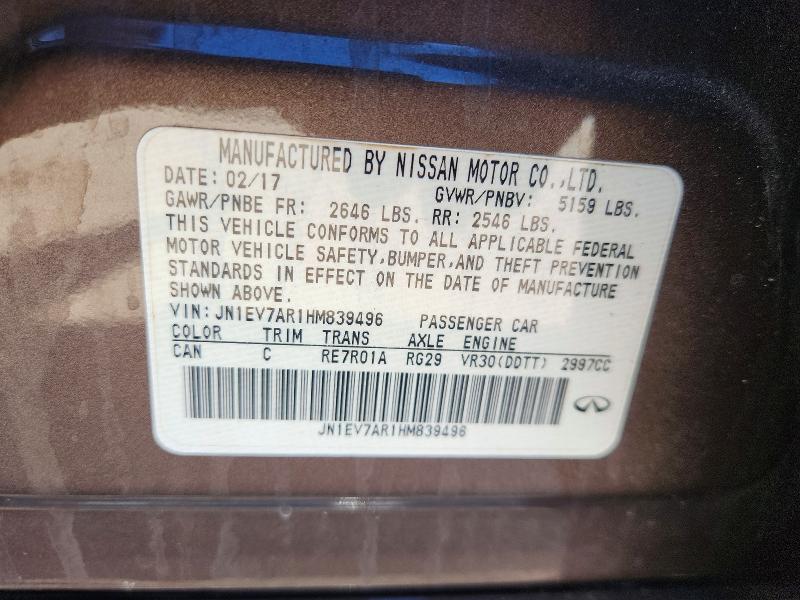 52836826 :رقم المزاد ، JN1EV7AR1HM839496 vin ، 2017 Infiniti Q50 مزاد بيع