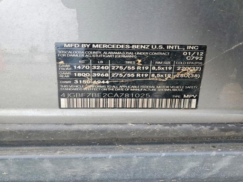 Продаж на аукціоні авто 2012 Mercedes-benz Gl, vin: 4JGBF7BE2CA781025, номер лоту: 52528586