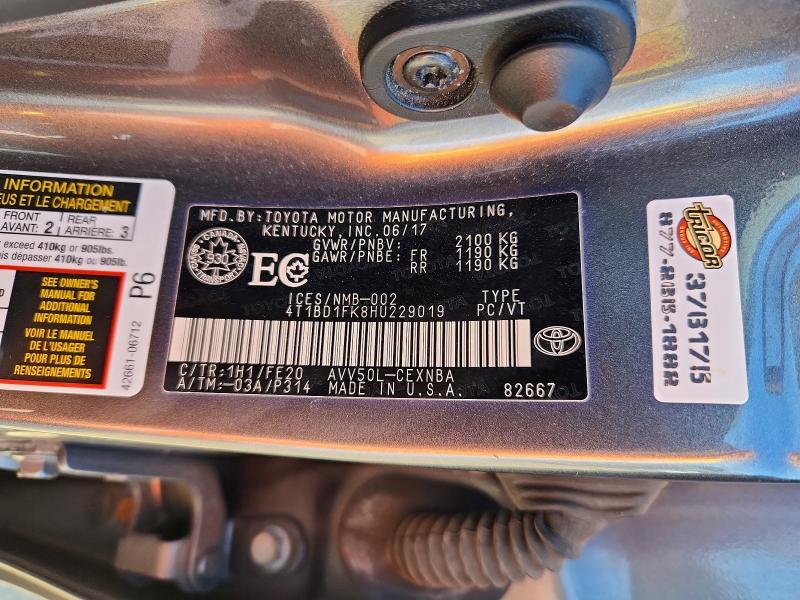 48461736 :رقم المزاد ، 4T1BD1FK8HU229019 vin ، 2017 Toyota Camry Hybrid مزاد بيع