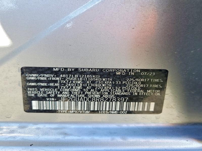 Aukcja sprzedaży 2024 Subaru Crosstrek, vin: JF2GUADC8R8278397, numer aukcji: 53840846