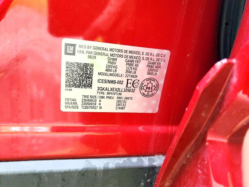 2020 Gmc Terrain მანქანა იყიდება აუქციონზე, vin: 3GKALXEX2LL105032, აუქციონის ნომერი: 54692966