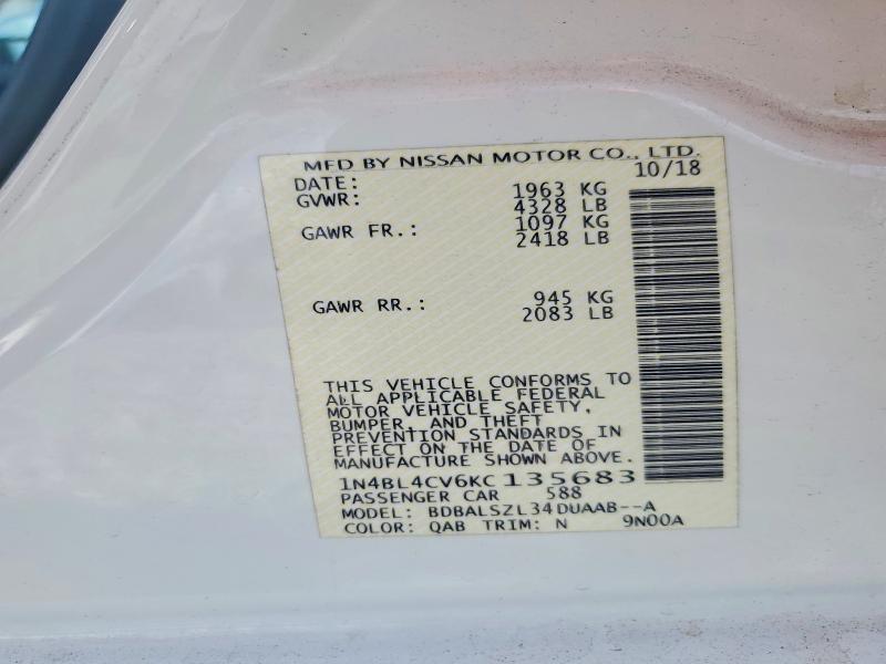 Продаж на аукціоні авто 2019 Nissan Altima, vin: 1N4BL4CV6KC135683, номер лоту: 52626266