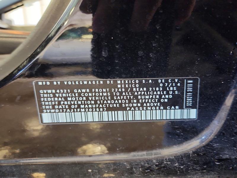 2015 Volkswagen Jetta მანქანა იყიდება აუქციონზე, vin: 3VWD17AJ1FM202587, აუქციონის ნომერი: 54420776