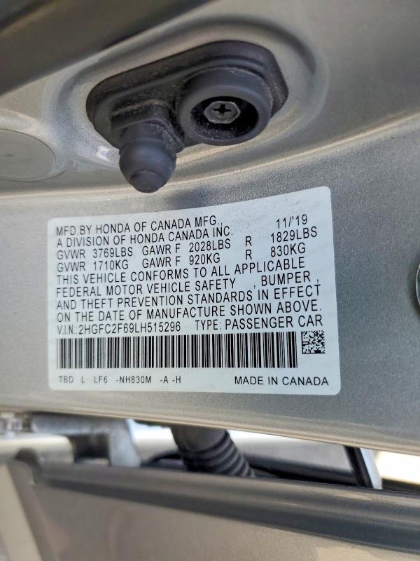Продаж на аукціоні авто 2020 Honda Civic, vin: 2HGFC2F69LH515296, номер лоту: 52379716