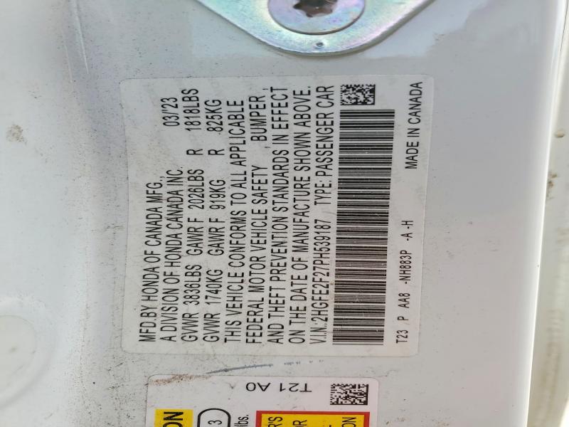 Продаж на аукціоні авто 2023 Honda Civic, vin: 2HGFE2F27PH539187, номер лоту: 54213126