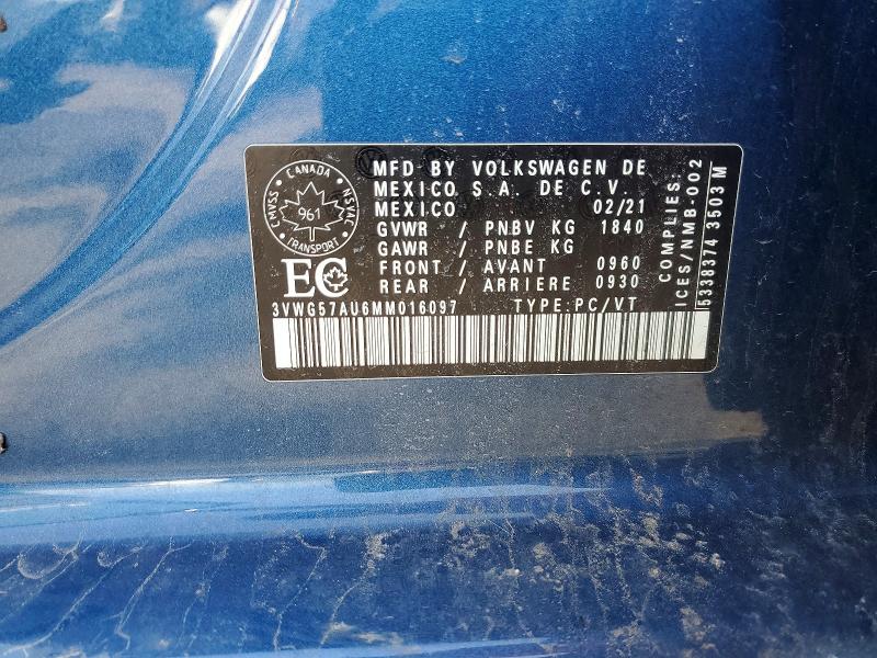 Продажа на аукционе авто 2021 Volkswagen Golf, vin: 3VWG57AU6MM016097, номер лота: 45971286