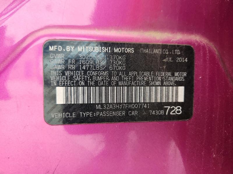 Продаж на аукціоні авто 2015 Mitsubishi Mirage, vin: ML32A3HJ7FH007741, номер лоту: 53033516