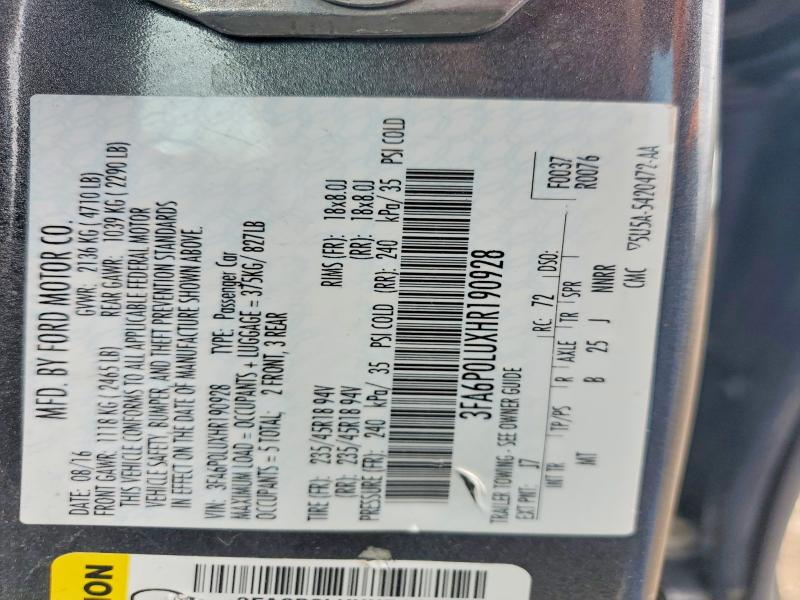 Aukcja sprzedaży 2017 Ford Fusion, vin: 3FA6P0LUXHR190928, numer aukcji: 52610236