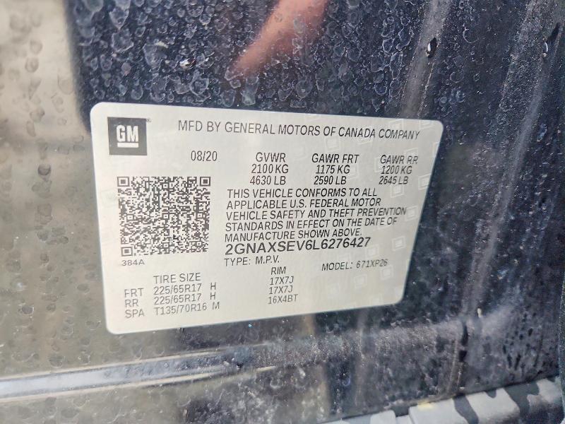 Aukcja sprzedaży 2020 Chevrolet Equinox, vin: 2GNAXSEV6L6276427, numer aukcji: 53573696