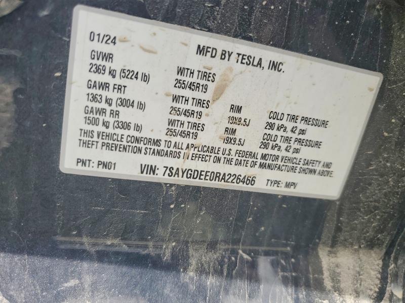 Продажа на аукционе авто 2024 Tesla Model Y, vin: 7SAYGDEE0RA226466, номер лота: 53068426