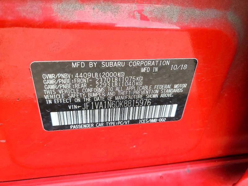 Aukcja sprzedaży 2019 Subaru Wrx, vin: JF1VA1N60K8815976, numer aukcji: 53743806