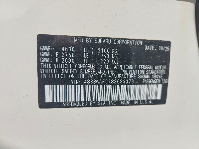 Aukcja sprzedaży 2025 Subaru Legacy, vin: 4S3BWAF67S3033376, numer aukcji: 52762816