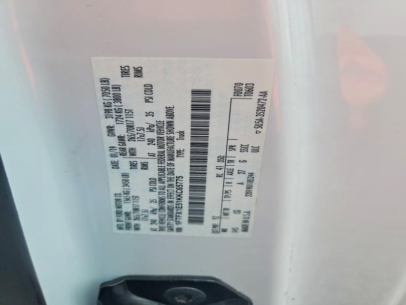 54650506 :رقم المزاد ، 1FTFX1E51KKC65775 vin ، 2019 Ford F150 مزاد بيع