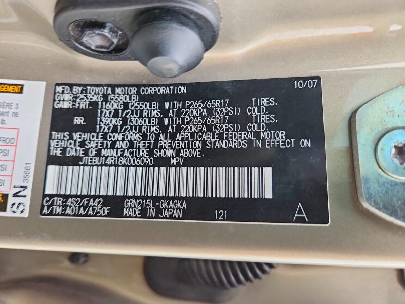 54912926 :رقم المزاد ، JTEBU14R18K006090 vin ، 2008 Toyota 4runner مزاد بيع