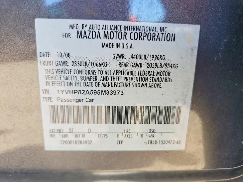 Aukcja sprzedaży 2009 Mazda 6, vin: 1YVHP82A595M33973, numer aukcji: 52701696