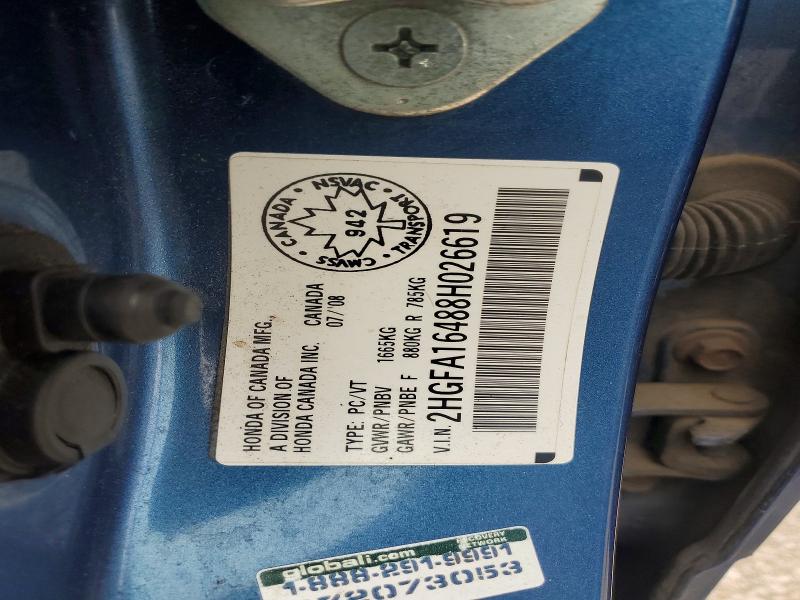 2008 Honda Civic მანქანა იყიდება აუქციონზე, vin: 2HGFA16488H026619, აუქციონის ნომერი: 54417126