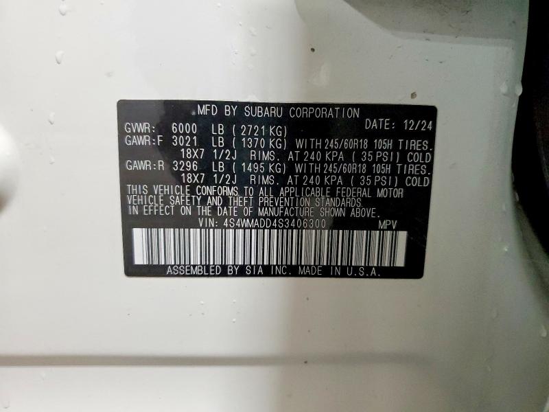 Aukcja sprzedaży 2025 Subaru Ascent, vin: 4S4WMADD4S3406300, numer aukcji: 52750936