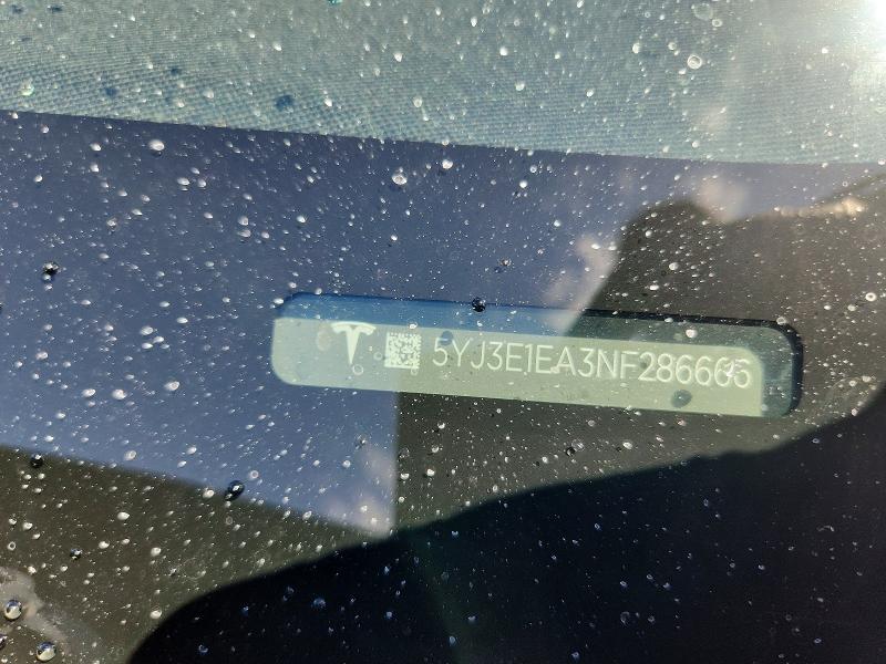 54869256 :رقم المزاد ، 5YJ3E1EA3NF286666 vin ، 2022 Tesla Model 3 مزاد بيع