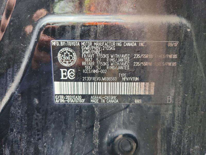 53198086 :رقم المزاد ، 2T3DFREV0JW696560 vin ، 2018 Toyota Rav4 مزاد بيع
