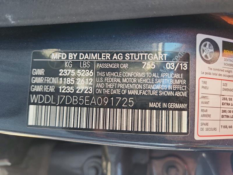 53625596 :رقم المزاد ، WDDLJ7DB5EA091725 vin ، 2014 Mercedes-benz Cls مزاد بيع