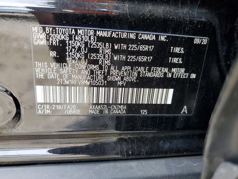 Продажа на аукционе авто 2021 Toyota Rav4, vin: 2T3W1RFV8MW105031, номер лота: 52406856