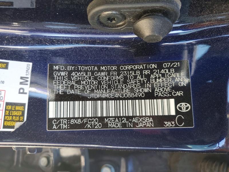 54156846 :رقم المزاد ، JTDP4MCE4NJ088490 vin ، 2022 Toyota Corolla مزاد بيع