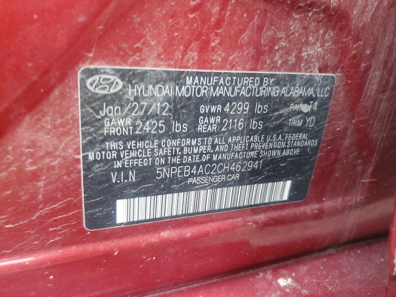 Продажа на аукционе авто 2012 Hyundai Sonata, vin: 5NPEB4AC2CH462941, номер лота: 54437016