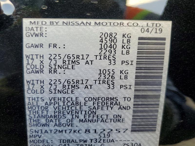 Aukcja sprzedaży 2019 Nissan Rogue, vin: 5N1AT2MT7KC812257, numer aukcji: 54995386
