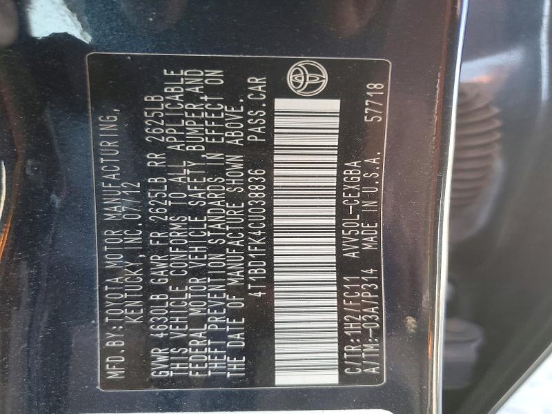 Продажа на аукционе авто 2012 Toyota Camry Hybrid, vin: 4T1BD1FK4CU038836, номер лота: 53229316