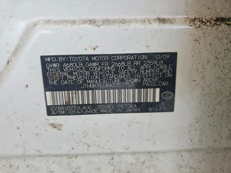 54390676 :رقم المزاد ، JTHBK1EG8A2357753 vin ، 2010 Lexus Es مزاد بيع