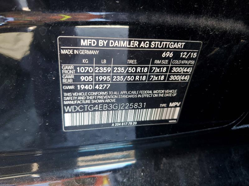 Aukcja sprzedaży 2016 Mercedes-benz Gla, vin: WDCTG4EB3GJ225831, numer aukcji: 52370806