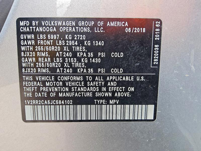 Aukcja sprzedaży 2018 Volkswagen Atlas, vin: 1V2RR2CA5JC584102, numer aukcji: 52375506