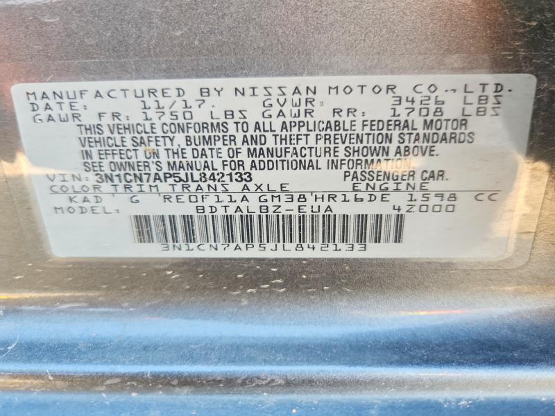 Aukcja sprzedaży 2018 Nissan Versa S, vin: 3N1CN7AP5JL842133, numer aukcji: 54963706