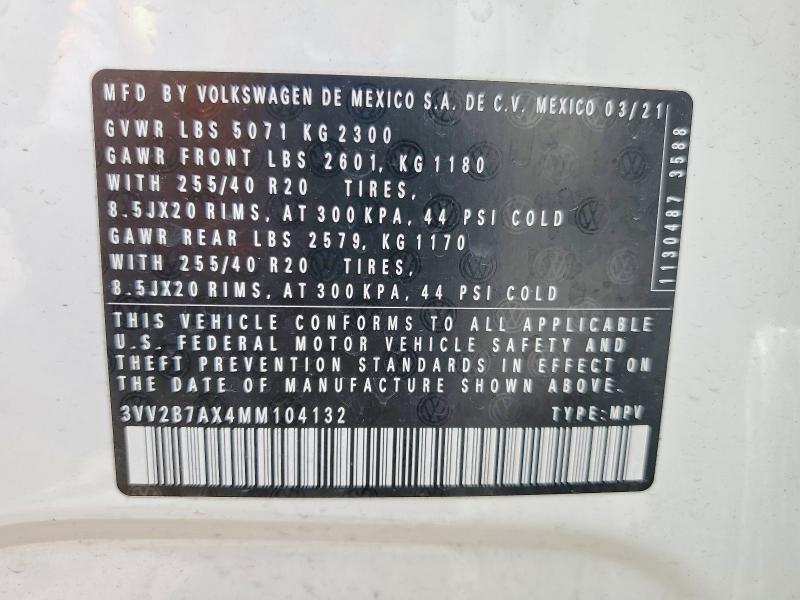 Aukcja sprzedaży 2021 Volkswagen Tiguan, vin: 3VV2B7AX4MM104132, numer aukcji: 55197166