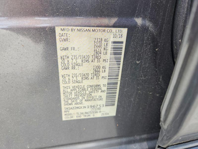 Aukcja sprzedaży 2018 Nissan Murano, vin: 5N1AZ2MGXJN196753, numer aukcji: 52324636
