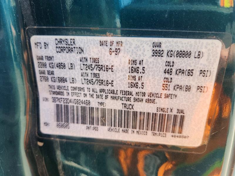 1997 Dodge 2500 Ram მანქანა იყიდება აუქციონზე, vin: 3B7KF23D4VG824460, აუქციონის ნომერი: 53341516