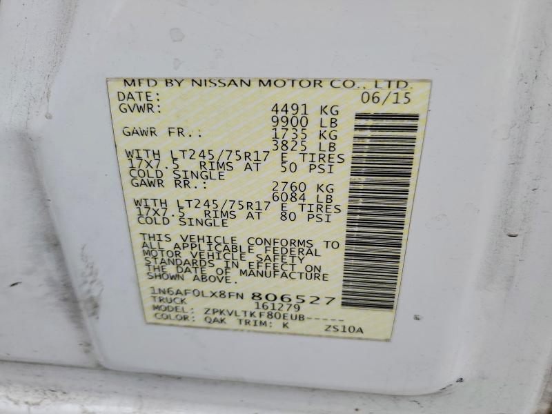 Aukcja sprzedaży 2015 Nissan Nv, vin: 1N6AF0LX8FN806527, numer aukcji: 54976796