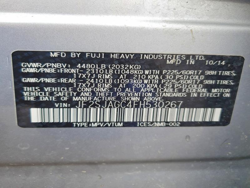Продаж на аукціоні авто 2015 Subaru Forester, vin: JF2SJAGC4FH530267, номер лоту: 52324376