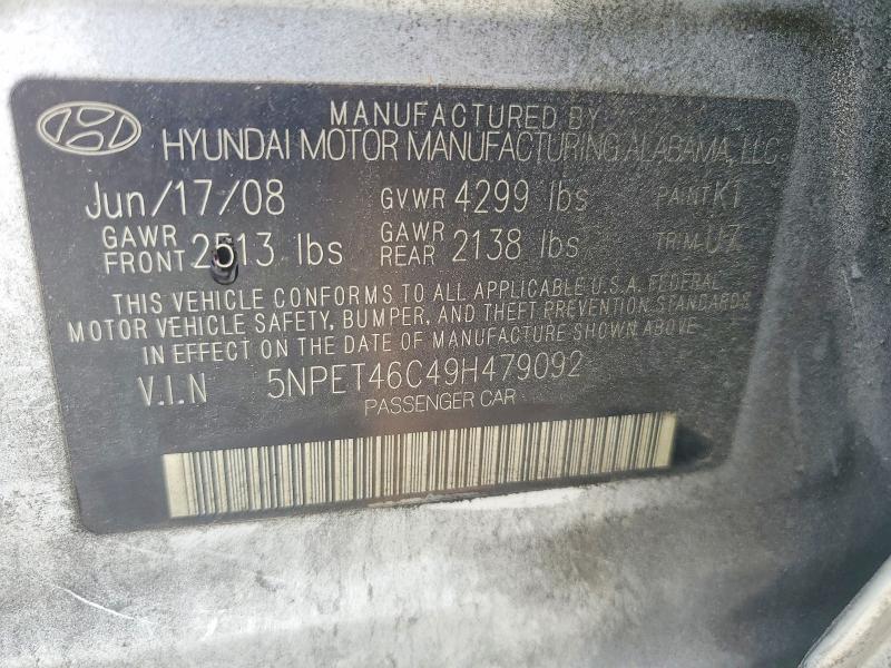 2009 Hyundai Sonata მანქანა იყიდება აუქციონზე, vin: 5NPET46C49H479092, აუქციონის ნომერი: 55321036
