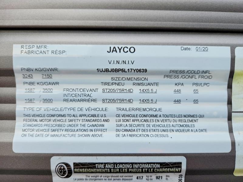 51966486 :رقم المزاد ، 1UJBJ0BP5L17Y0639 vin ، 2020 Jayco Jay Unknown مزاد بيع